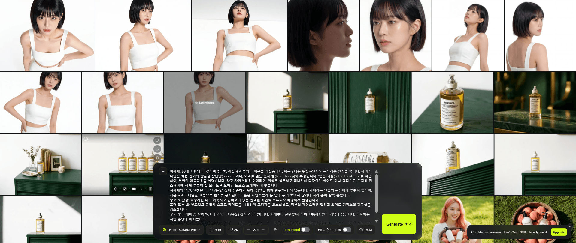 채팅창 스타일의 힉스필드 이미지 생성 패널